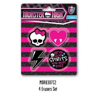 Fourniture scolaire monster high : 4 gommes assorties