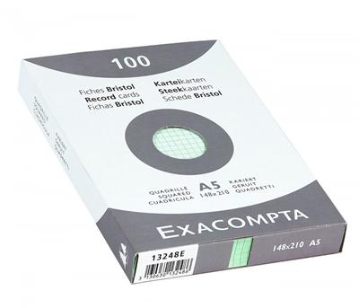 Bristol Exacompta 148x210mm 205g Quadrillé - Etui de 100 fiches - Vert