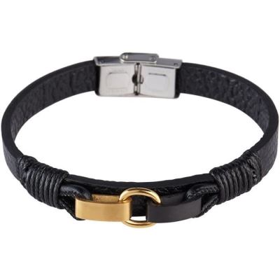LOUIS VILLIERS Bracelet Cuir LVW18092B Noir et Doré Homme