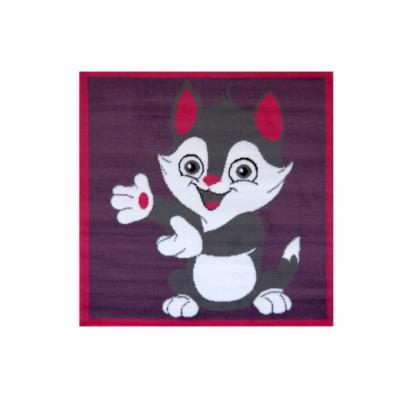 Tapis enfant Carré Violet et Gris Chat 80X80 cm