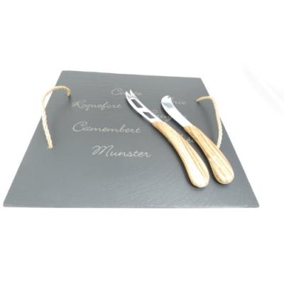 LEBRUN 92LB103F1A PLATEAU À FROMAGE POIGNÉES CORDE ARDOISE 30 X 30 CM