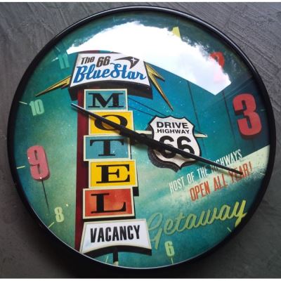 pendule metal ronde route 66 motel hotel horloge usa