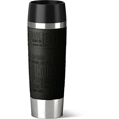 Emsa 515615 travel mug grande, mug isotherme fermeture par pression quick press, 100% hermétique, silicone, 500ml, noir