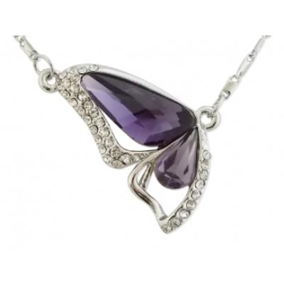 Collier pendentif papillon strass et faux cristaux violets bijou fantaisie pas cher pendentif