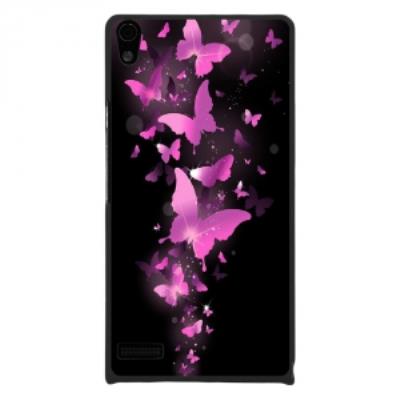 Coque rigide pour Huawei Ascend P6 avec impression Motifs papillons fushias