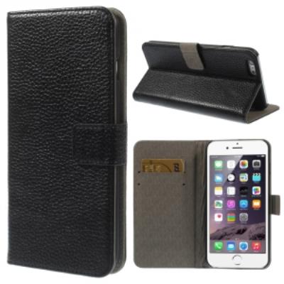 Etui type portefeuille pour iPhone 6s Plus coloris noir grainé rabat latéral articulé fonction stand