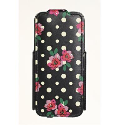 Housse etui coque pour iPhone 5 Accessorize design fleur rose sur fond noir points blancs