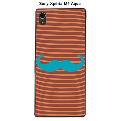 Coque Sony Xpéria M4 Aqua - Marinière Moustache - 4 Scuba Blue