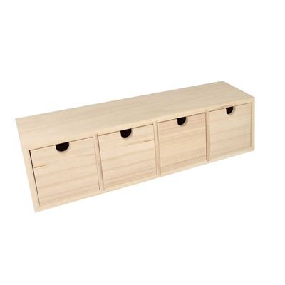 Bloc en bois 4 tiroirs 44x10x15cm - artémio