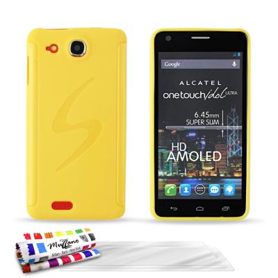 Coque Souple Ultra Fine Jaune , Le S, Grip ORIGINALE de MUZZANO pour ALCATEL OT 6033 + 3 Films de Protection Ecran UltraClear