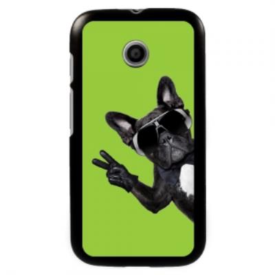Coque noire pour Motorola Moto E motif chien à lunettes sur fond vert