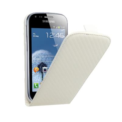 Etui Vertical Blanc Aspect Carbone pour Samsung Galaxy Trend S7560