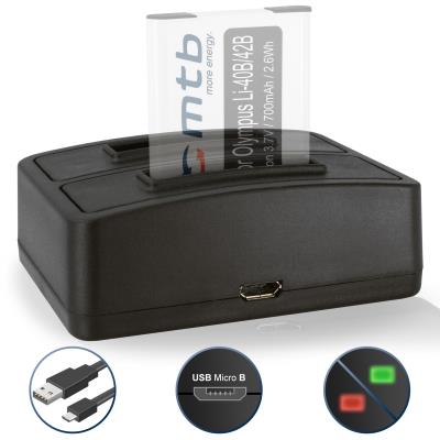 Double Chargeur (USB) pour Li-40B LI-42B / Olympus FE-.., mju.., µ.., TG.., VG.., VR.., X.. - voir liste de compatibilité - Cable Micro-USB inclus