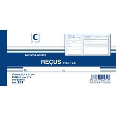 Lebon et vernay - carnet à souche reçu avec tva - format 10,5 x 21cm - 50 feuillets 231