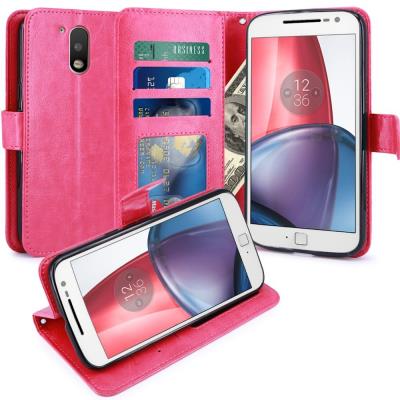 Motorola Moto G4 / G4 Plus Housse Coque Etui de luxe Portefeuille Porte Carte Et Billet pour Motorola Moto G4 / G4 Plus (Housse Luxe Rose)