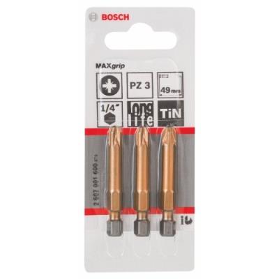 Bosch 2607001600 Embout De Vissage Qualité Max Grip Pz 3, 49 Mm Entraînement Iso 1173 E6.3, Queue Six-Pans Mâle 1/4, 3 Pièces