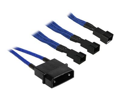 BitFenix - Reducteur de Tension pour Ventilateur - Molex 4 vers 3x 3 broches - 12V vers 7V - Gaine Blue