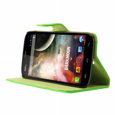 Mocca étui folio fluo vert avec support pour Wiko Darkmoon