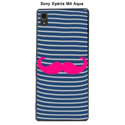 Coque Sony Xpéria M4 Aqua - Marinière Moustache - 5 Rose Intense