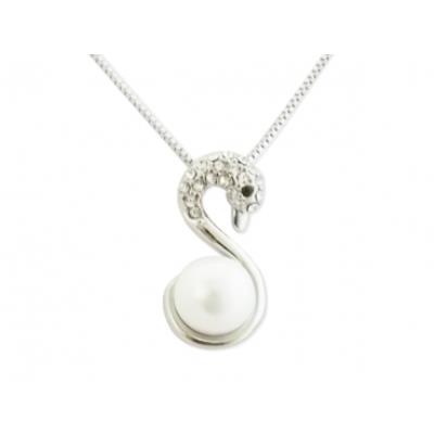 Collier pendentif cygne avec perle blanche et strass bijou fantaisie pas cher pendentif