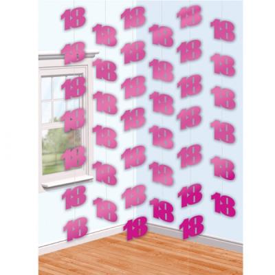 Guirlandes verticales anniversaire 18 ans roses (x6)