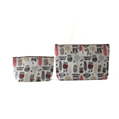 Lot de 2 pochettes / Trousses scolaires / Trousses de toilette ( tailles différentes) Tissu Plastifié solide durable et imperméable ( Hibou )