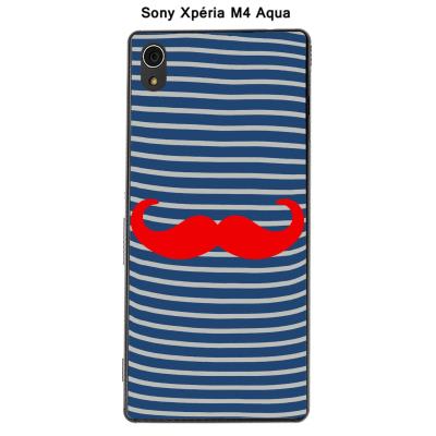 Coque Sony Xpéria M4 Aqua - Marinière Moustache - 5 Rouge Intense