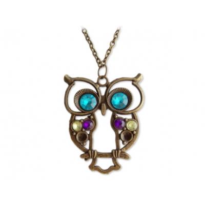 Collier long pendeloque hibou bijou fantaisie pas cher pendentif