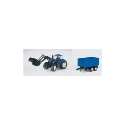 Bruder 1993 Tracteur New Holland T8020 avec fourche frontale et remorque