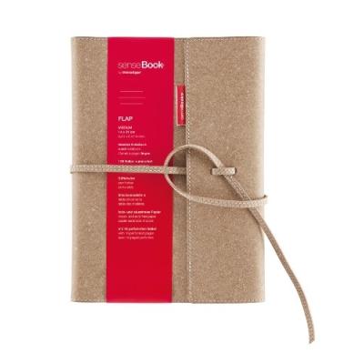 Transotype notizbuch sensebook flap, medium, liniert mit ledereinband und eleganter lederschnrung, nachfllbar, mit stifteschla