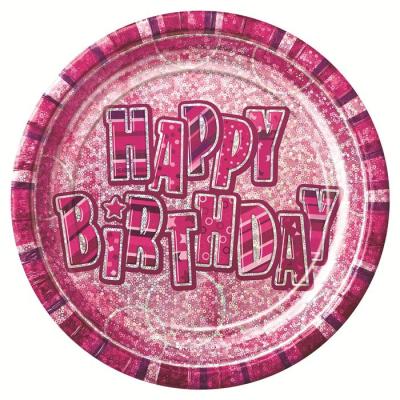 8 Assiettes Roses Happy Birthday (23cm)