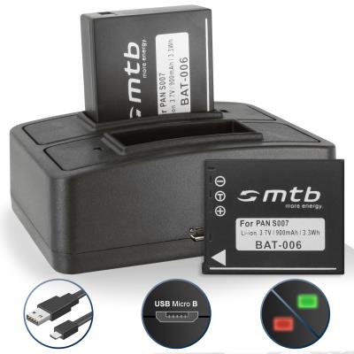 2 Batteries + Double Chargeur (USB) CGA-S007(E), DMW-BCD10 / Panasonic Lumix DMC-TZ1, TZ2, TZ3, TZ4, TZ5, TZ11, TZ15, TZ50 - Cable Micro-USB inclus