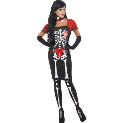 Déguisement squelette rouge et noir femme Halloween Large
