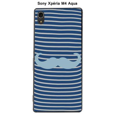 Coque Sony Xpéria M4 Aqua - Marinière Moustache - 5 Aquamarine