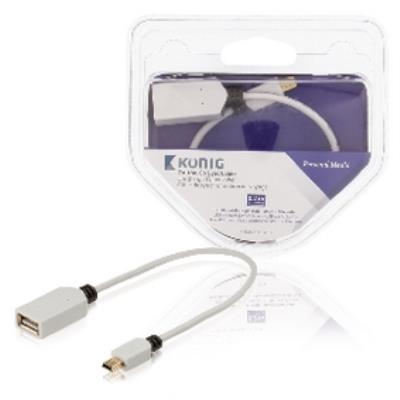 König - Câble USB - mini USB type B (M) pour USB (F) - USB 2.0 OTG - 20 cm - blanc