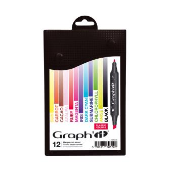 Set Graph'it de 12 Marqueurs à alcool double pointe Classic Colors