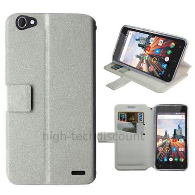 Housse etui coque pochette portefeuille pour Archos 50 Helium Plus - BLANC