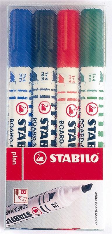 STABILO plan Pochette de 4 marqueurs effaçable à sec Coloris assortis pointe biseautée 