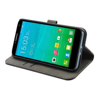 Muvit - Flip cover voor mobiele telefoon - imitatieleer - zwart - voor Alcatel One Touch Idol 2 6037B, Idol 2 6037K, Idol 2 6037Y