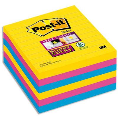 Lot de 6 blocs 90 feuilles Super Sticky RIO lignées 101 x 101mm, jaune néon, fuchsia, méditerranée