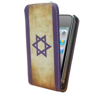 Etui Portefeuille Simili cuir noir et Drapeau Israel Vintage pour iPhone 4 et 4S