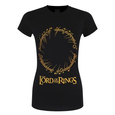 Lord of the Rings T-Shirt Gold Ring Inscription Femme Noir