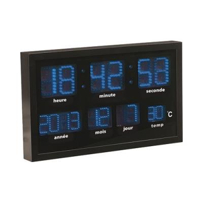 Horloge murale radio-pilotée à LED bleues