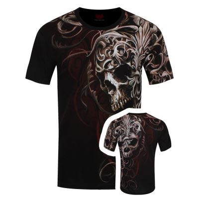 Spiral T-Shirt Skull All Over Shoulder Wrap Homme Noir - Taille L