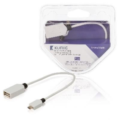 Câble de synchronisation de voyage, micro b usb 2.0 mâle vers usb 2.0 a femelle, 0,20m, blanc könig