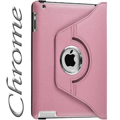 Housse Coque étui Anneau style Chrome pour tablette Apple iPad 2, 3, 4 et Retina avec Rotation à 360 degrés couleur Rose Pale