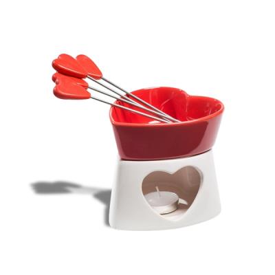 Machine fondue à chocolat : forme de c?ur rouge 4 piques à fondue c deco maison ustensile cuisine