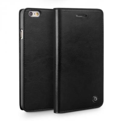 Etui haut de gamme type portefeuille Qialino en cuir véritable pour iPhone 6 Plus coloris noir