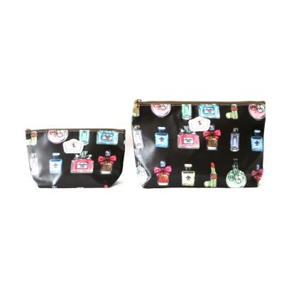Lot de 2 pochettes / Trousses scolaires / Trousses de toilette ( tailles différentes) Tissu Plastifié solide durable et imperméable ( Parfum )