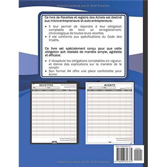 Livre de Compte: Auto Entrepreneur Recettes et Dépenses. (French Edition)